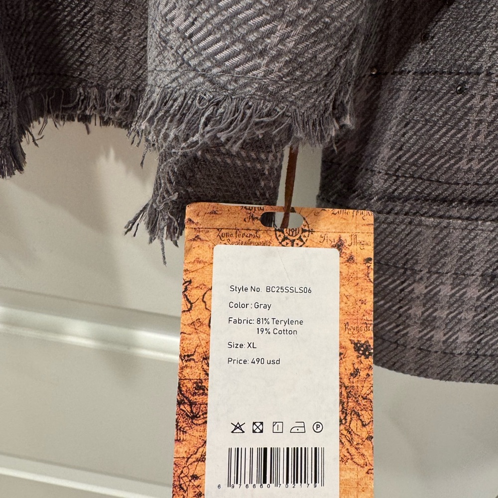 Birth of Royal Child Gray Plaid Button Down Shirt with Diamond and Pearl Accents - Picture 3 of 10